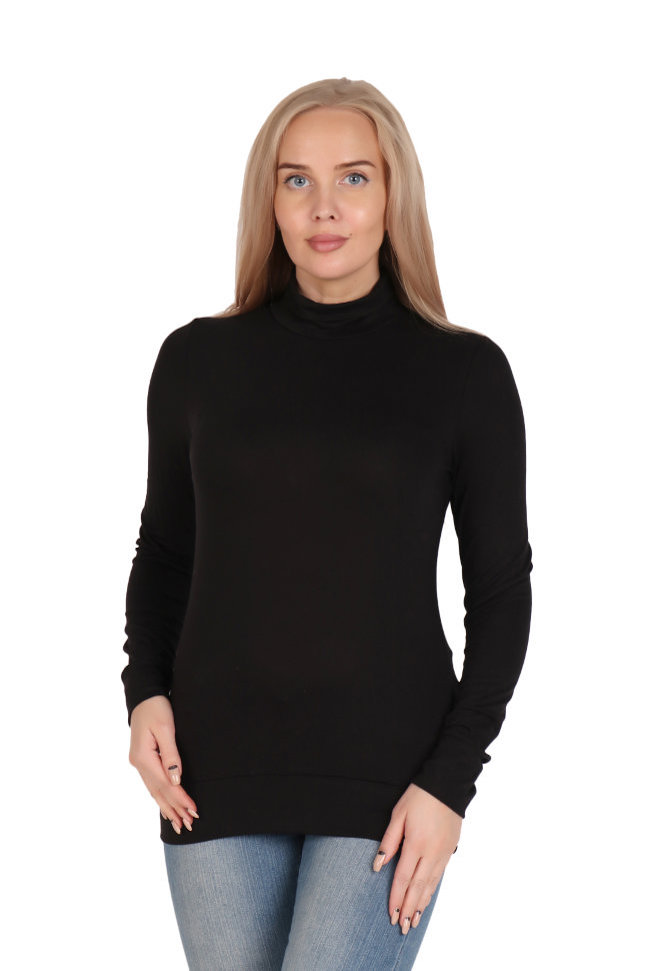 Фото товара 20460, черная водолазка с манжетами